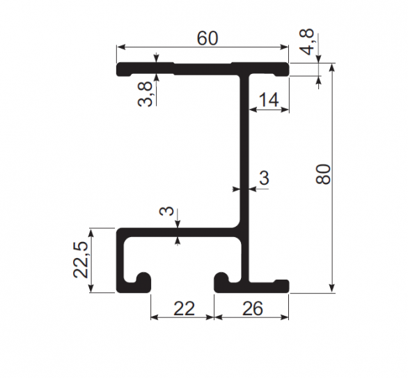 Profil poprzeczki ramy pośredniej L 6700mm